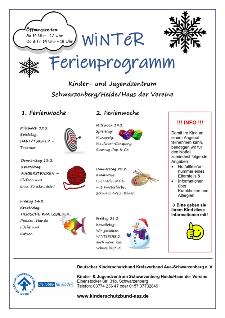 Winterferienprogramm – Kinder- und Jugendzentrum Schwarzenberg/Heide - Deutscher 